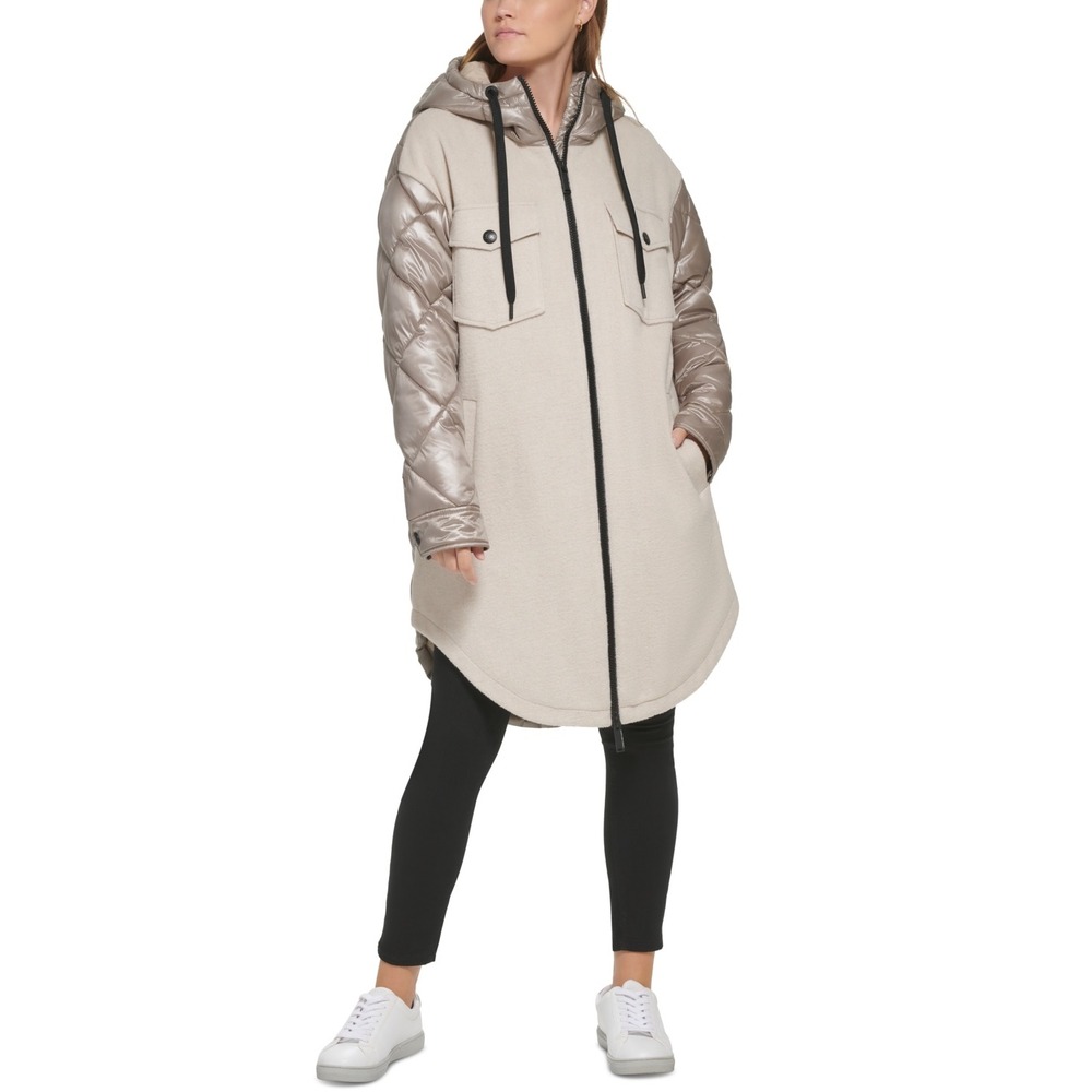 CK Jeans Women's Mixed Media Puffer Jacket‎ - Khaki - Size S